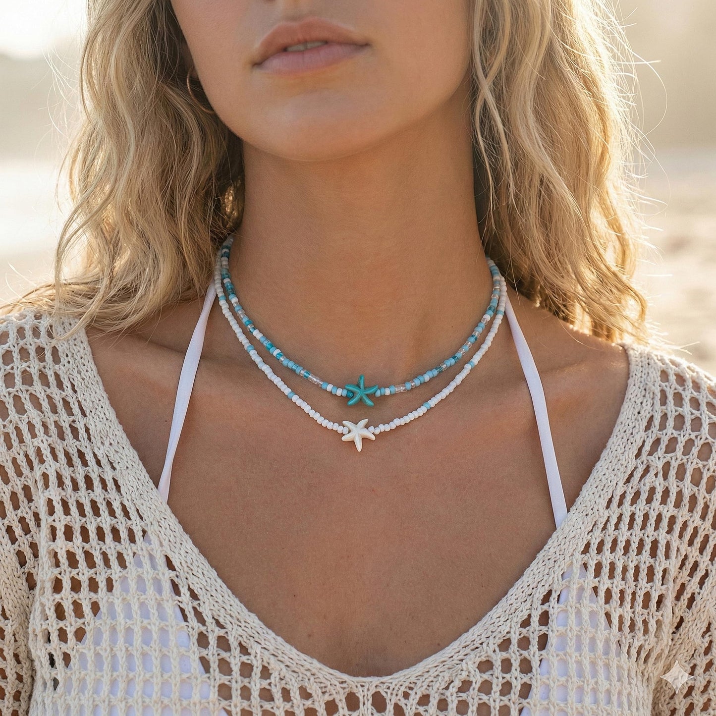 Lameybrt Cowrie Shell Surfer Necklaces, Hawaiian Beach Handmade Choker Set for Women, White Rice Bead with Black Accents, Bohemian Summer Seashell Choker 2 Piece Set, Perfect for Summer Beach Vacation, Birthday, Mother’s Day & Holiday Gifts (Shell 17 Doub