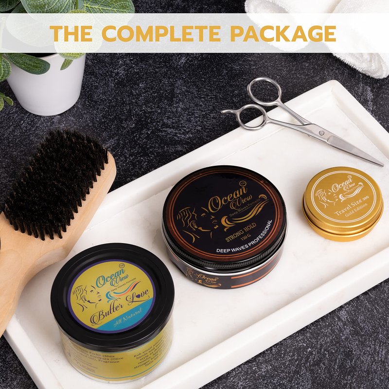 OCEAN VIEW DEEP WAVES POMADE Butter Love (All Natural Wave Grease w/Shea Butter 4oz) and Ocean View Pomade (Water-Based pomade 4 oz) for 360 Wave Training and Wolfing, Strong Hold, Easy Wash