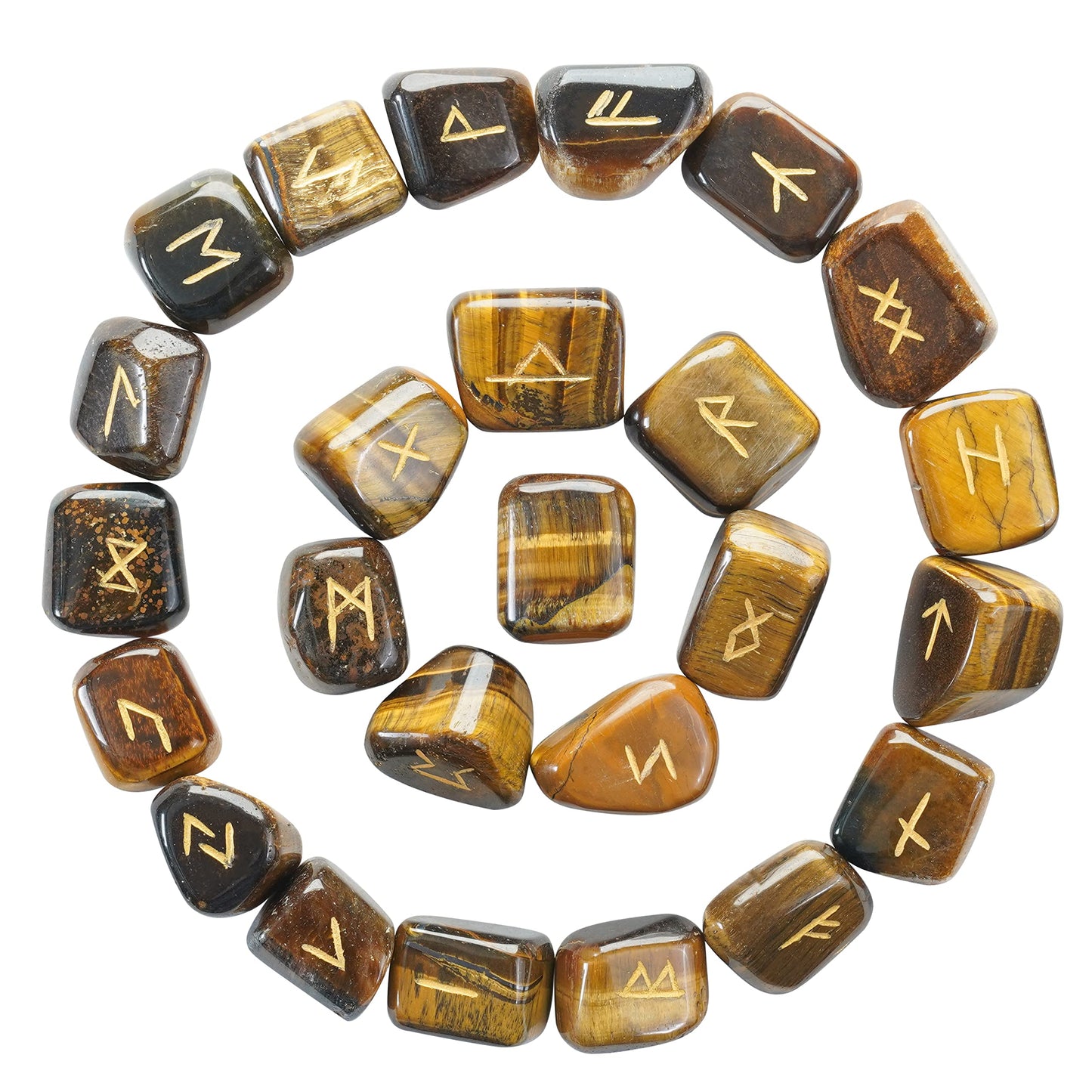 Crocon Tiger Eye Gemstone Tumbled Rune Stones with Elder Futhark Alphabet Engraved 25 pcs Runes Set Crystal Divination Healing Chakra Reiki with a Pouch & A Rune brochure Size : 15-25 mm