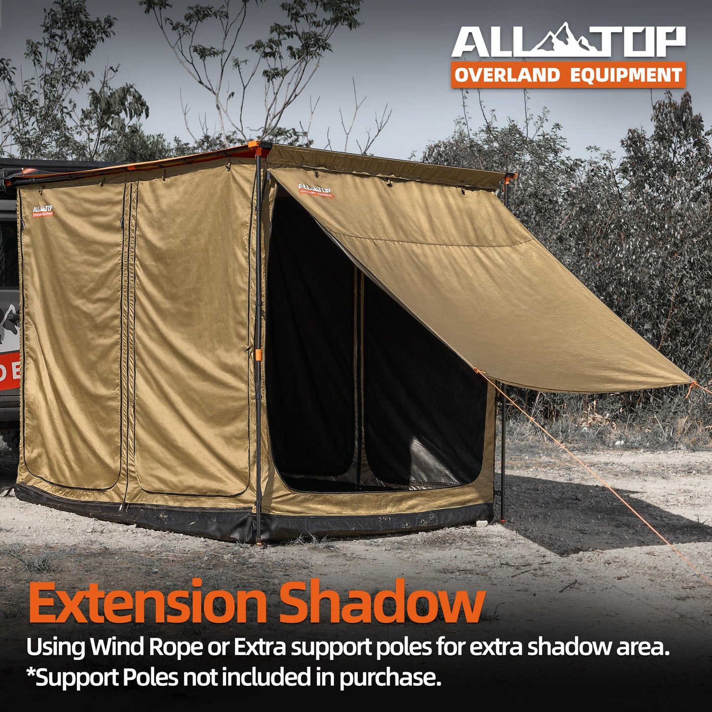 ALL-TOP Awning Room with Floor 8.2' x 10' Rip-Stop 420D Oxford Awning Tent with Bug-Resistance Mesh, Waterproof Sun Shelter for Overland, Camping(Room Only)