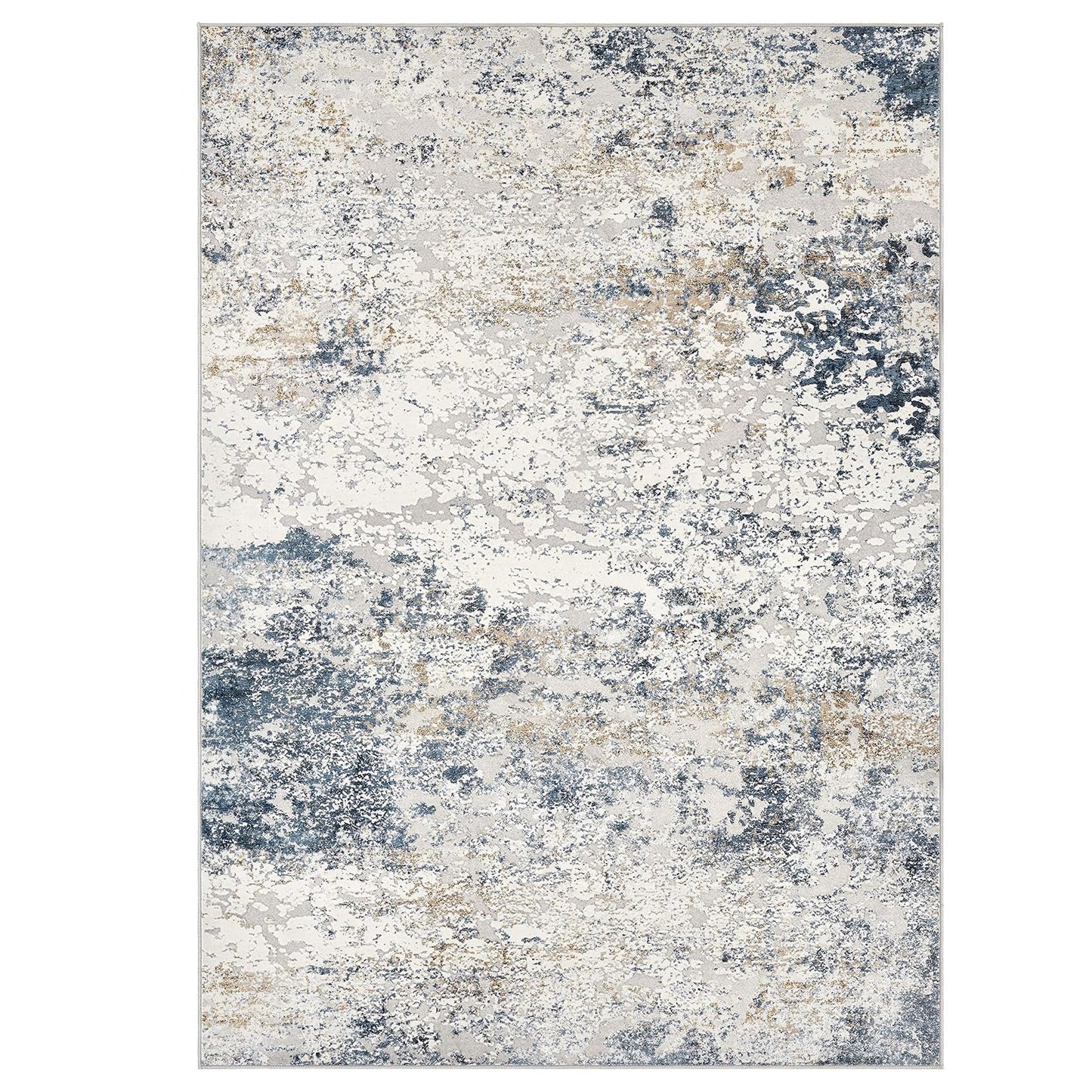 Area Rug Living Room Rugs - 9x12 Abstract Large Soft Indoor Washable Rug Neutral Modern Low Pile Carpet for Bedroom Dining Room Farmhouse Home Office - Beige Blue