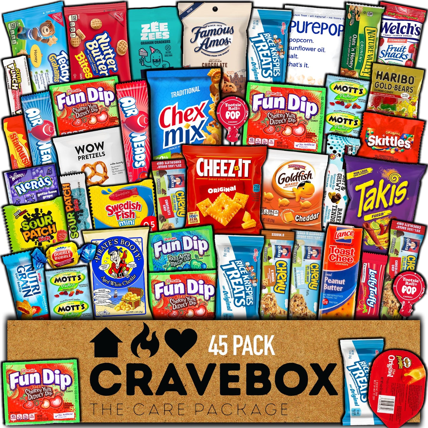 CRAVEBOX Snacks Box Variety Pack Care Package (45 Count) Mother's Day Treats Gift Basket Adults Kids Grandkids Guys Girls Women Men Boyfriend Birthday Cookies Chips College Student Office School