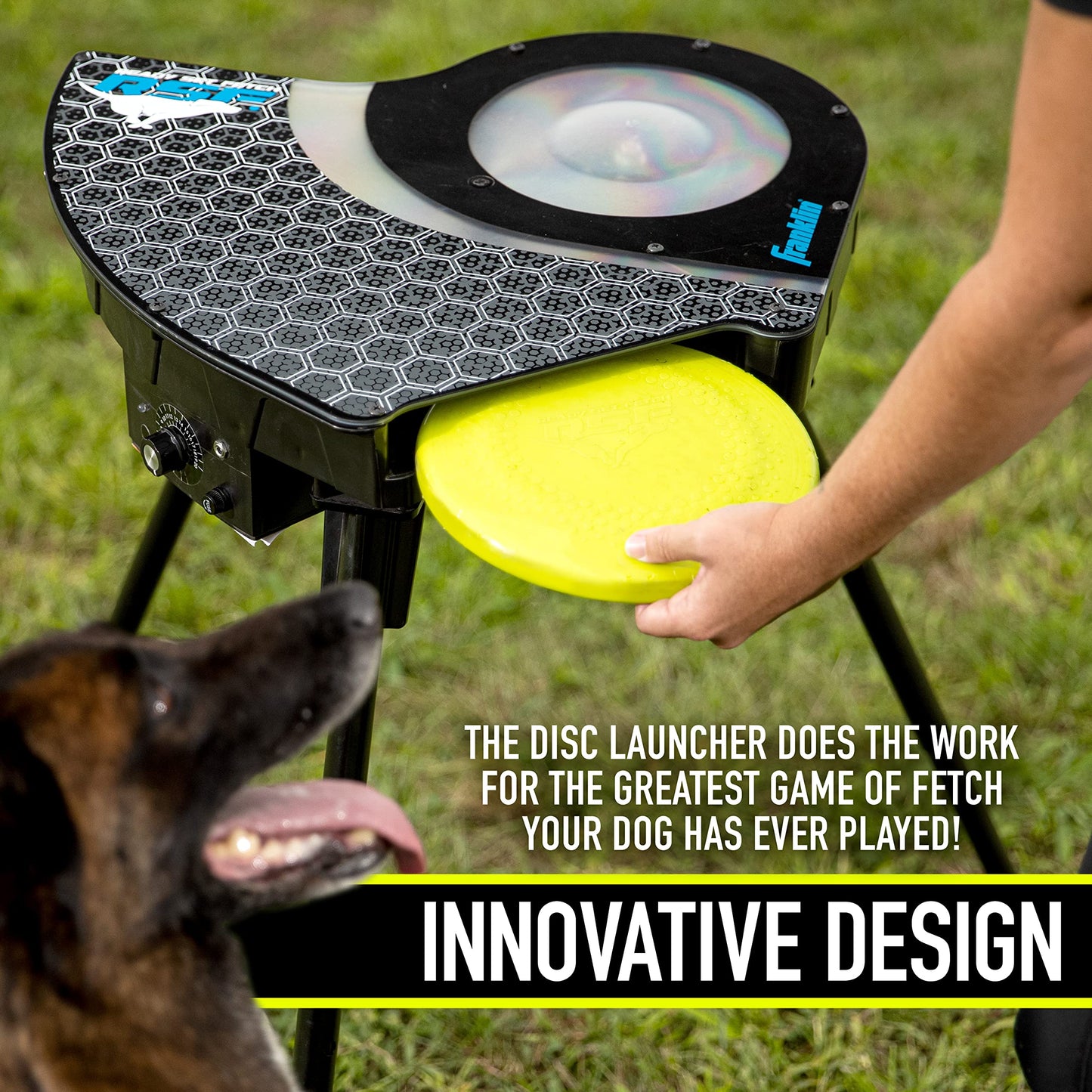 Franklin Pet Supply Co. Automatic Disc Launcher for Dogs - Ready Set Fetch Automatic Disc Tosser Dog Toy for Fetch - Portable Thrower Toy - Battery Powered