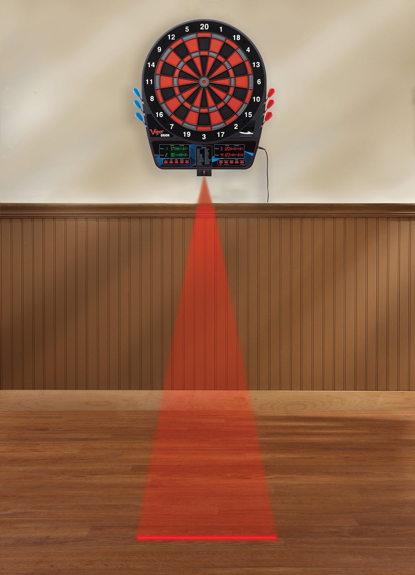 Viper Orion Electronic Soft Tip Dartboard with LaserLite Laser Throw/Toe Line Marker, red and Black