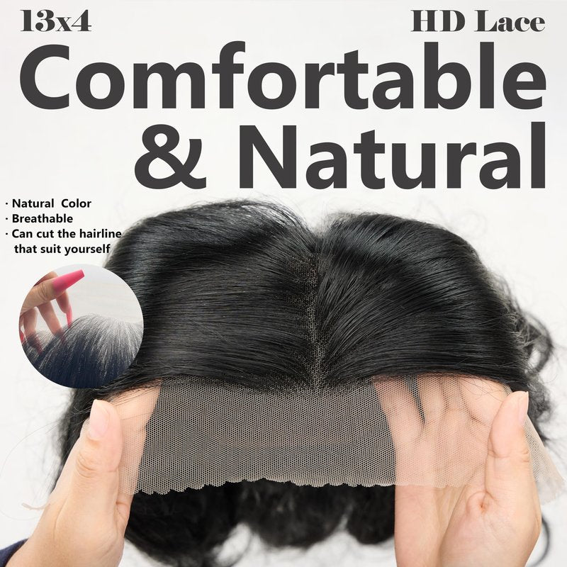 Cowigsu Lace Front Wig Body Wave Pre Plucked 13x4 Closure Wig 26in Natural Black Pre Cut Synthetic Lace Front Wig for Women Upgraded with Premium Human-Hair-Like Fiber