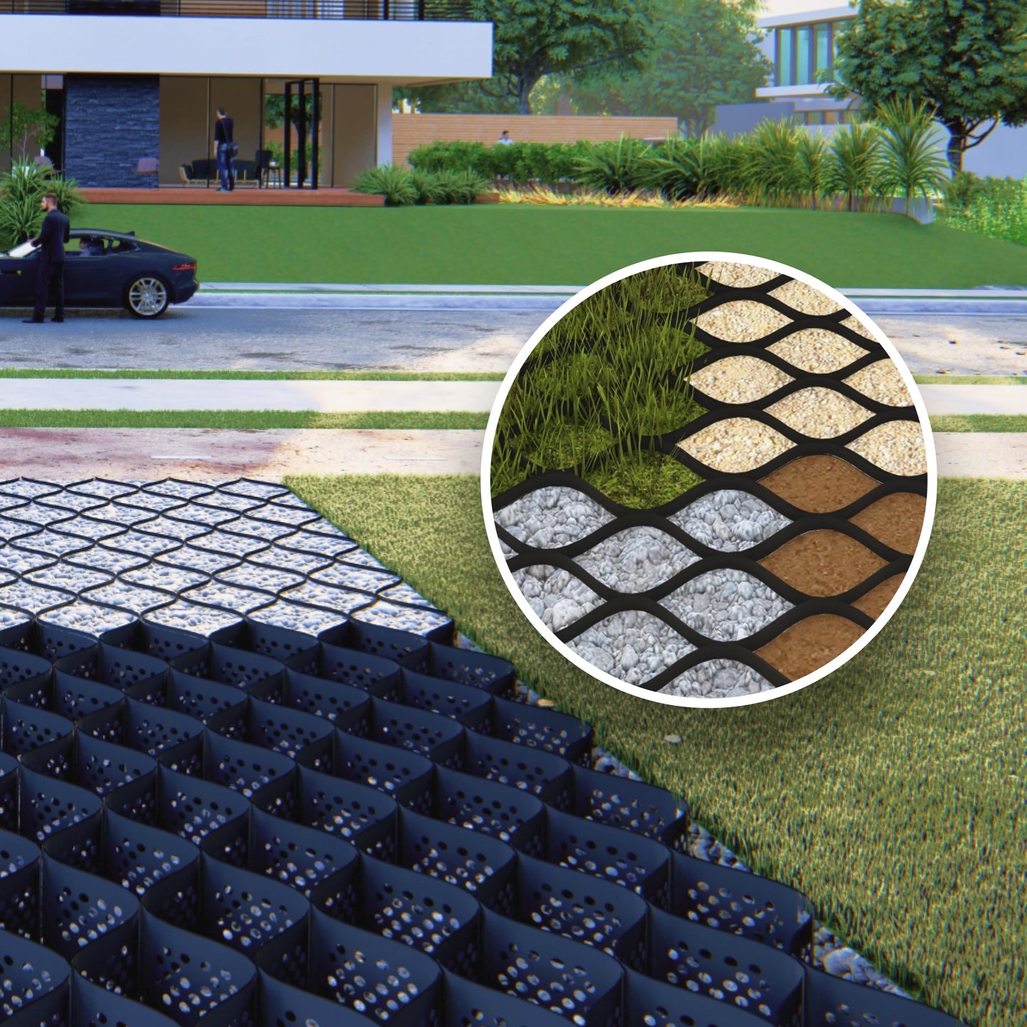 BaseCore Regular 3" Geocell Ground Grid | 9.4x24 ft Commercial Grade Gravel Grid for Driveway, Parking, Slope | Heavy Duty Stabilizer Landscaping, Horse Run & Erosion Control -1 Panel 225 sq ft