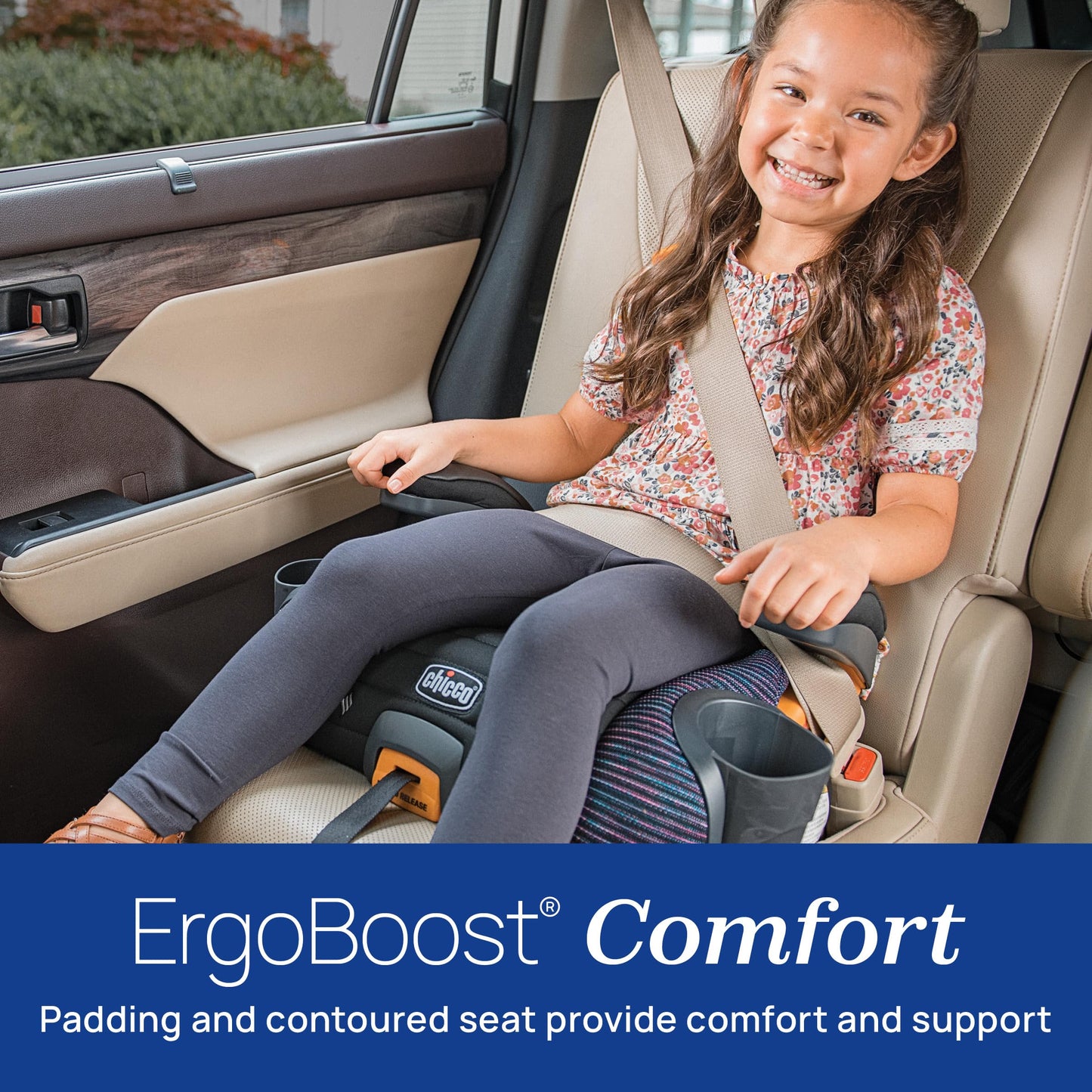 Chicco GoFit ClearTex Plus Backless Booster Car Seat, Latch Attachment, Quick-Release Latch Removal, Portable Car Booster Seat for Children at Least 4 Years Old and 40-110 lbs, Sunset/Purple