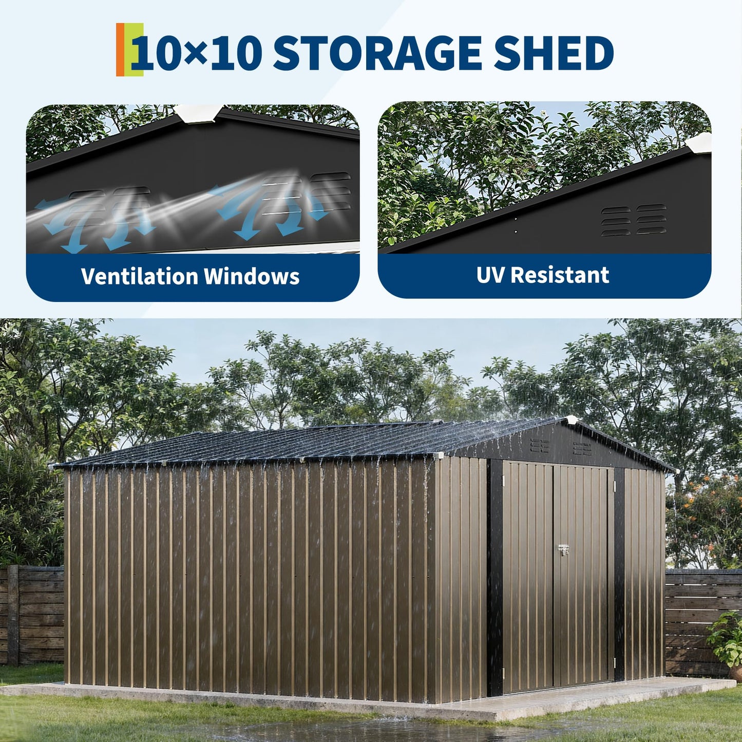 10 x 10 FT Outdoor Storage Shed,Metal Garden Sheds&Outdoor Storage Clearance, Large Tool Shed Outdoor with Single Lockable Door,Ideal Storage House for Backyard Garden Patio Lawn