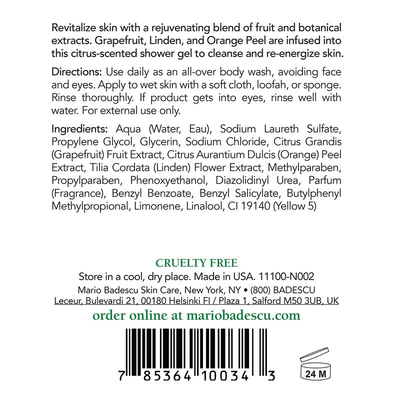 Mario Badescu Citrus Body Cleanser - Lightweight Shower Gel Soap with Grapefruit and Orange Peel Extracts - Fresh and Moisturizing Body Wash for Men and Women, 8 Fl Oz