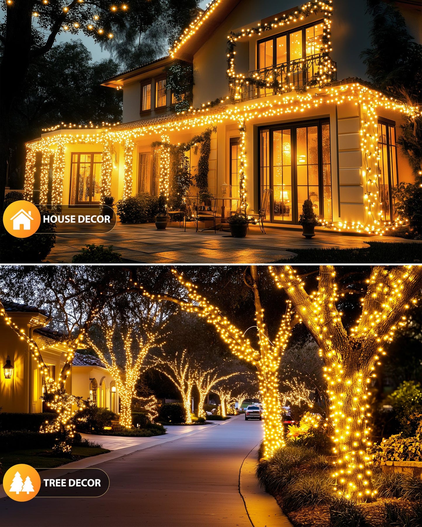 Brightown 2 Pack Solar String Lights Outdoor Waterproof, 92Ft 240 LED Solar Lights Outdoor with 8 Modes, Outdoor Light Solar Powered for Patio Yard Tree Garden Party Decorations, Warm White