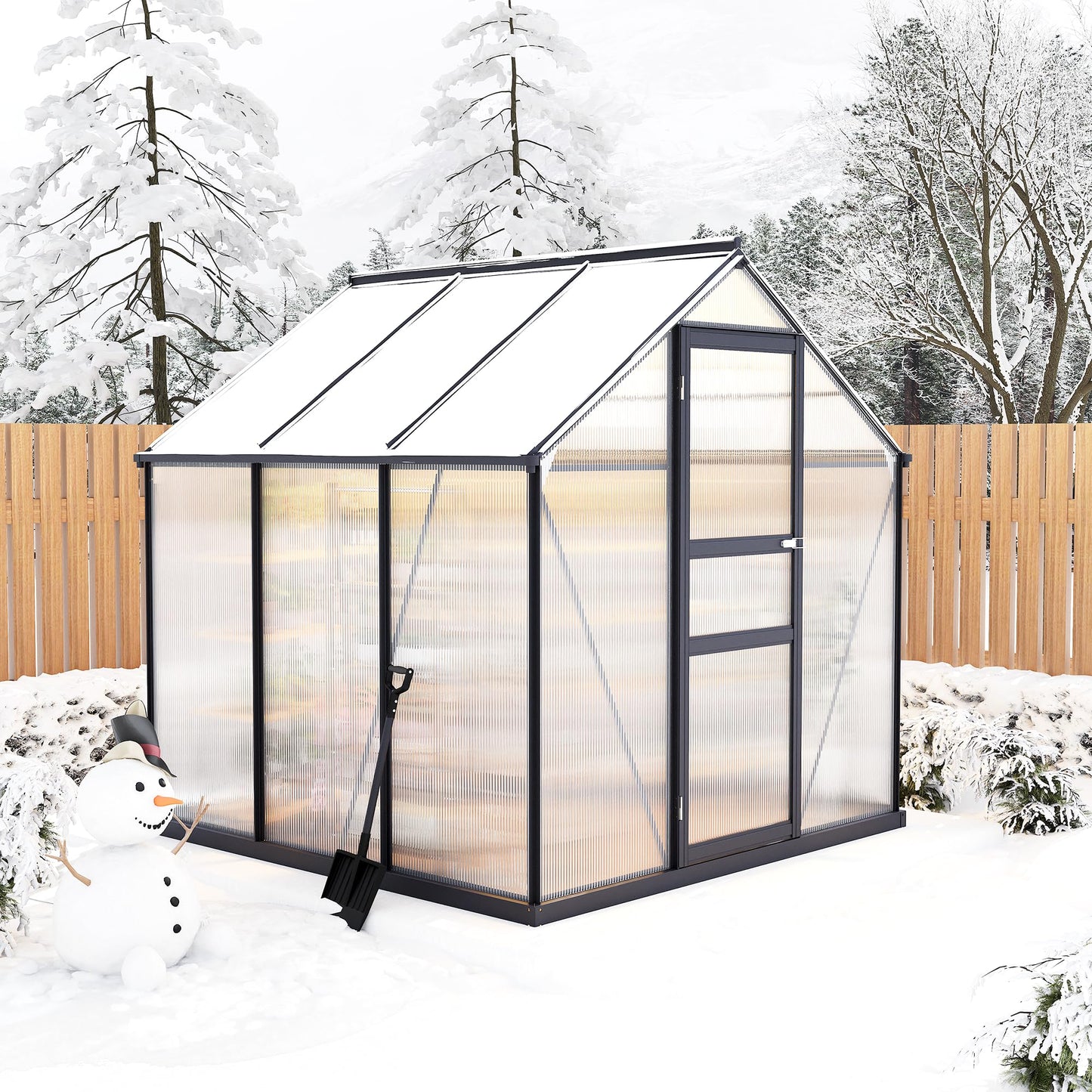 6×6FT Polycarbonate Greenhouse for Outdoors, Large Walk in Green House Kit and Winter Garden Planting, Enhanced Aluminum Green Houses for Outside to Protect Vegetables or Plants