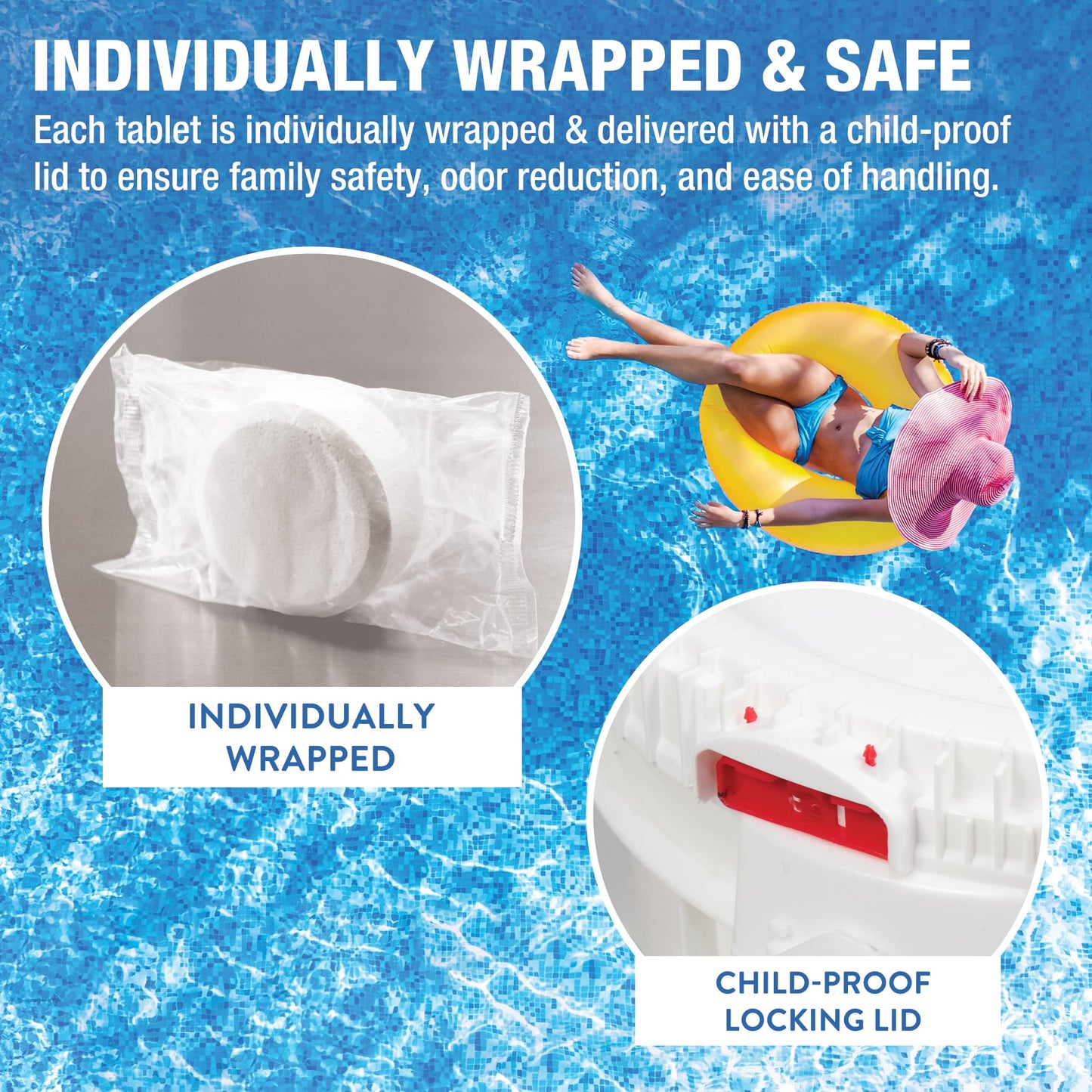 Doheny’s 3-Inch Stabilized Chlorine Tablets | 99% Pure Tri-Chlor, 90% Available Chlorine | Long-Lasting, UV-Protected, Slow-Dissolving Pool Sanitizer | Individually Wrapped, Childproof 8lb Bucket