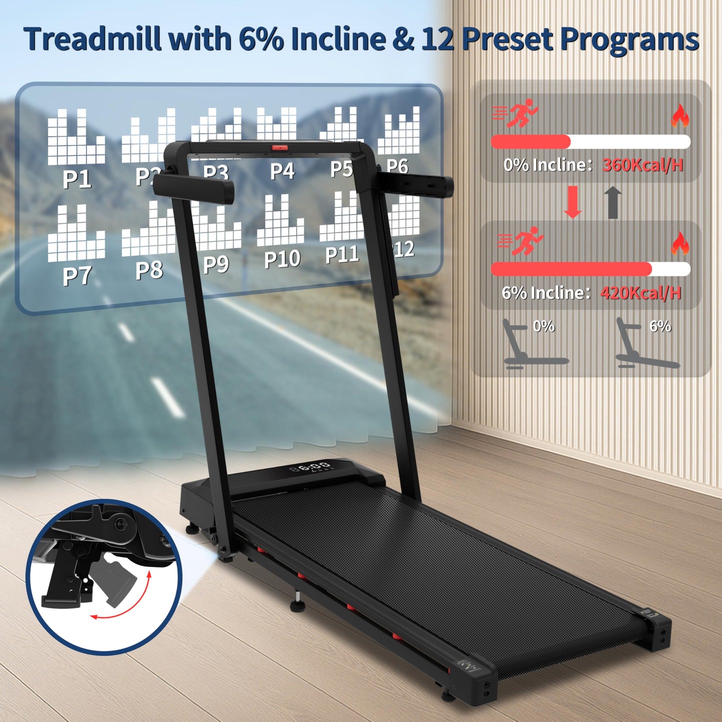 Foldable 4 in 1 Treadmill Walking Pad with Incline Remote Control Compact 3.0HP Under Desk Treadmill for Home Office Fitness 300 lbs Capacity with Handle Bar