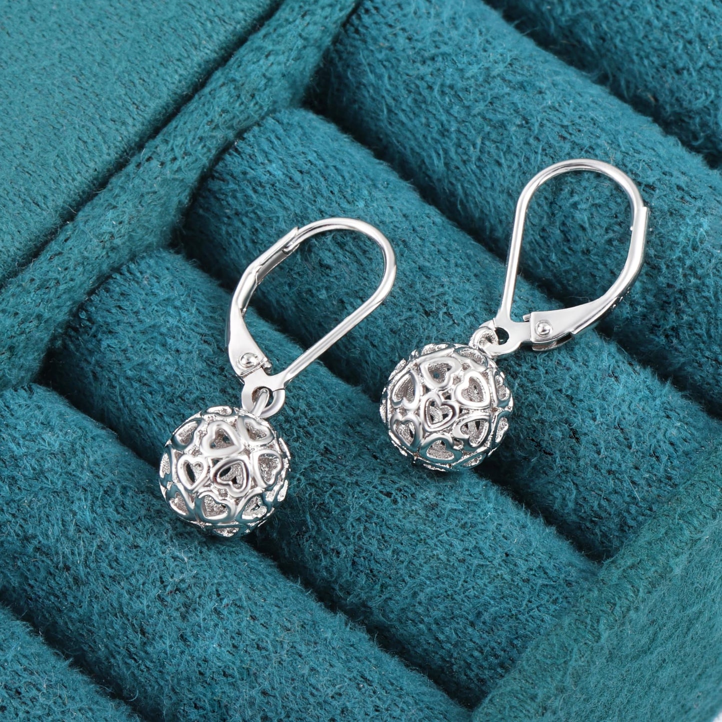 LANCHARMED 925 Sterling Silver Ball Dangle Drop Earrings for Women, Trendy French Style Heart Leverback Earrings Hypoallergenic Jewelry