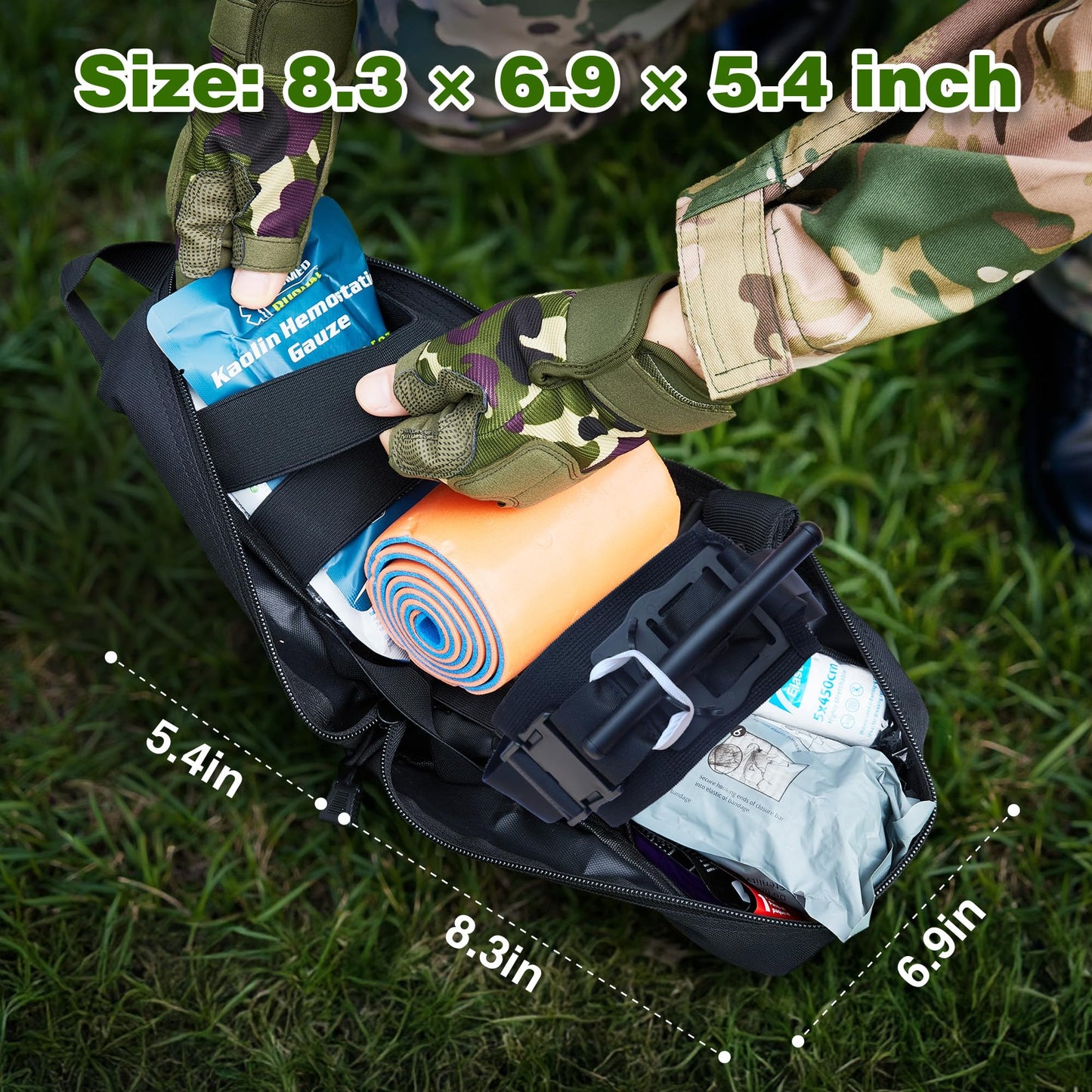 Premium IFAK Trauma Kits, First Aid Kits with Tourniquet, 36" Splint, Israeli-Bandage,Survival Emergency Prepare Equipment Bag for Home, Outdoor, Heavy-Duty Workspace, School, Car