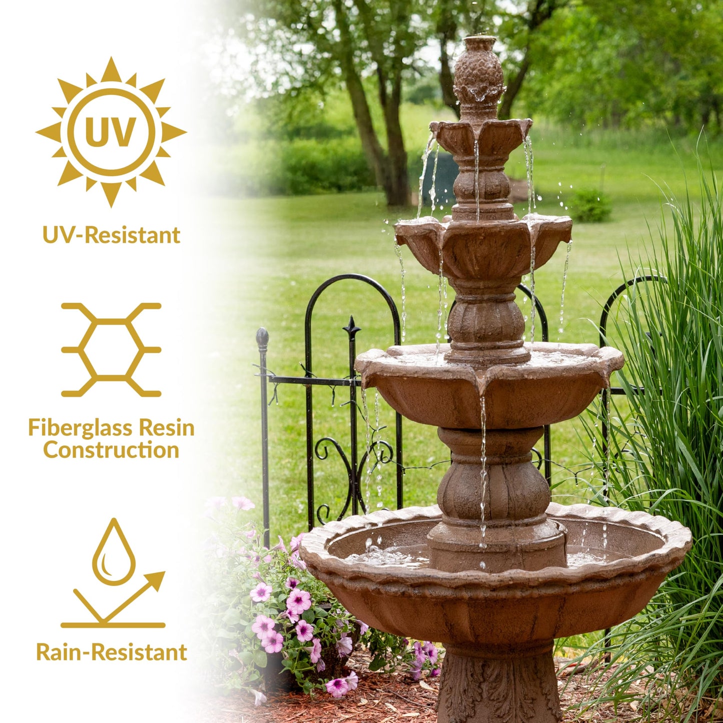 Sunnydaze Pineapple 52-Inch 4-Tier Outdoor Water Fountain - Tall Outdoor Fountain for Garden, Patio or Yard - Earth