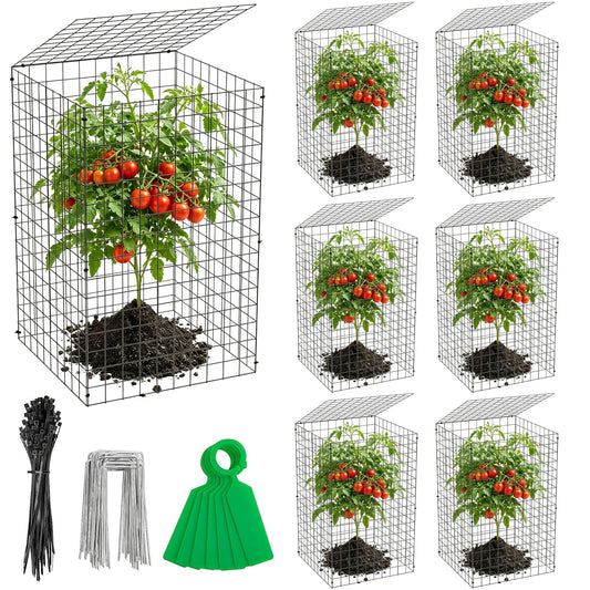 Adnee 7 Pack Wire Plant Protector with Cover-20x12x12 Inch Detachable Square Wire Cages to Prevent Animals-Metal Garden Plant Protector Cages for Protecting Plants Vegetables Flowers