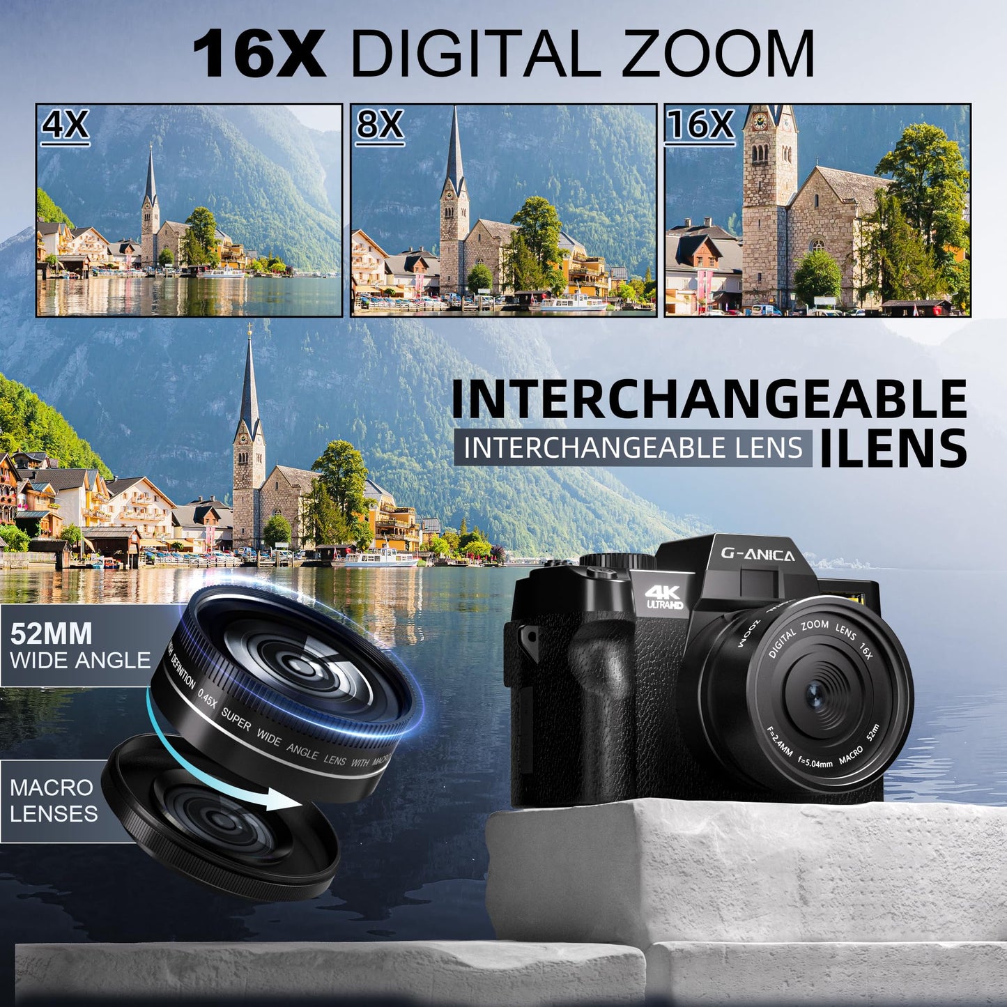 Digital Cameras for Photography with WiFi & App Control, 4K&48MP Vlogging Camera for YouTube,Compact Camera,Perfect for Entry-Level Users and Beginners with Macro&Wide Lens-32GB Card