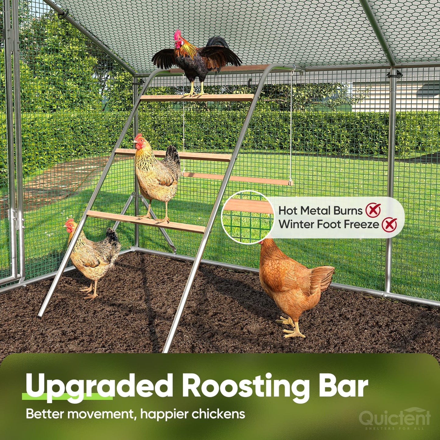 Quictent Large Metal Chicken Coop Run for 20+ Poultry with Metallic Perch, Side Hardware Cloth & Cover, Advanced Series Outdoor Walk-in Cage Hen Duck Rabbit Dog Pen Yard Farm House, 12x9x6.6FT