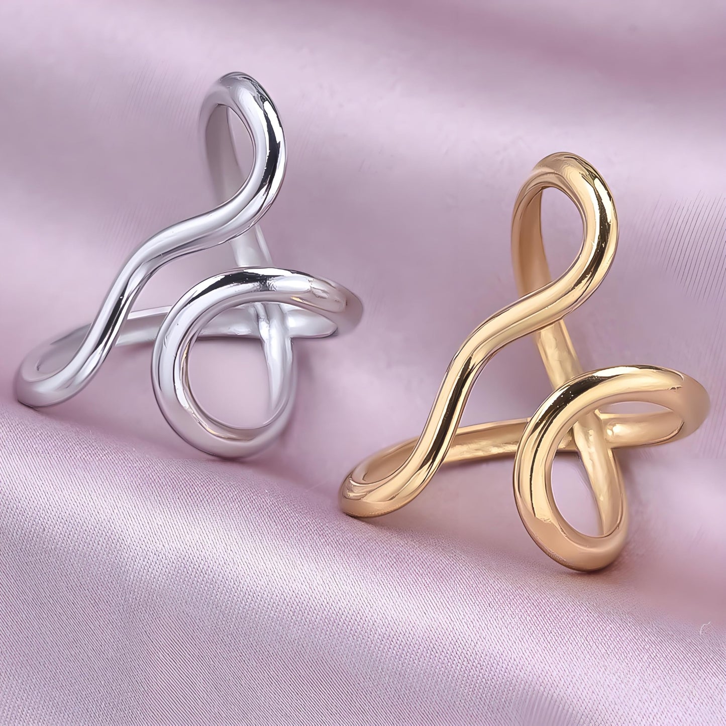 AIETUE Chunky Rings For Women, Gold Silver Thumb Ring Asymmetrical Wavy Curve Ring Adjustable Non Tarnish Dainty Stainless Steel New Year Anniversary Birthday Jewelry Gift (Gold)