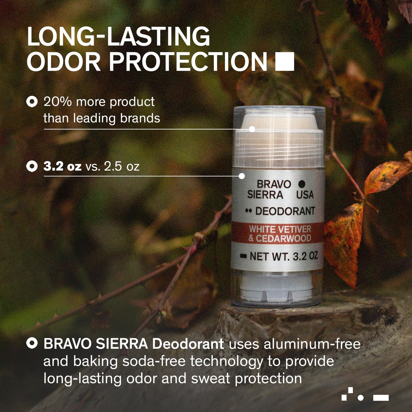 Aluminum-Free Deodorant for Men by Bravo Sierra, 2-Pack-Contains Natural Ingredients–Long Lasting All-Day Odor and Sweat Protection-White Vetiver & Cedarwood, 3.2 oz-Paraben-Free, Vegan & Cruelty-Free