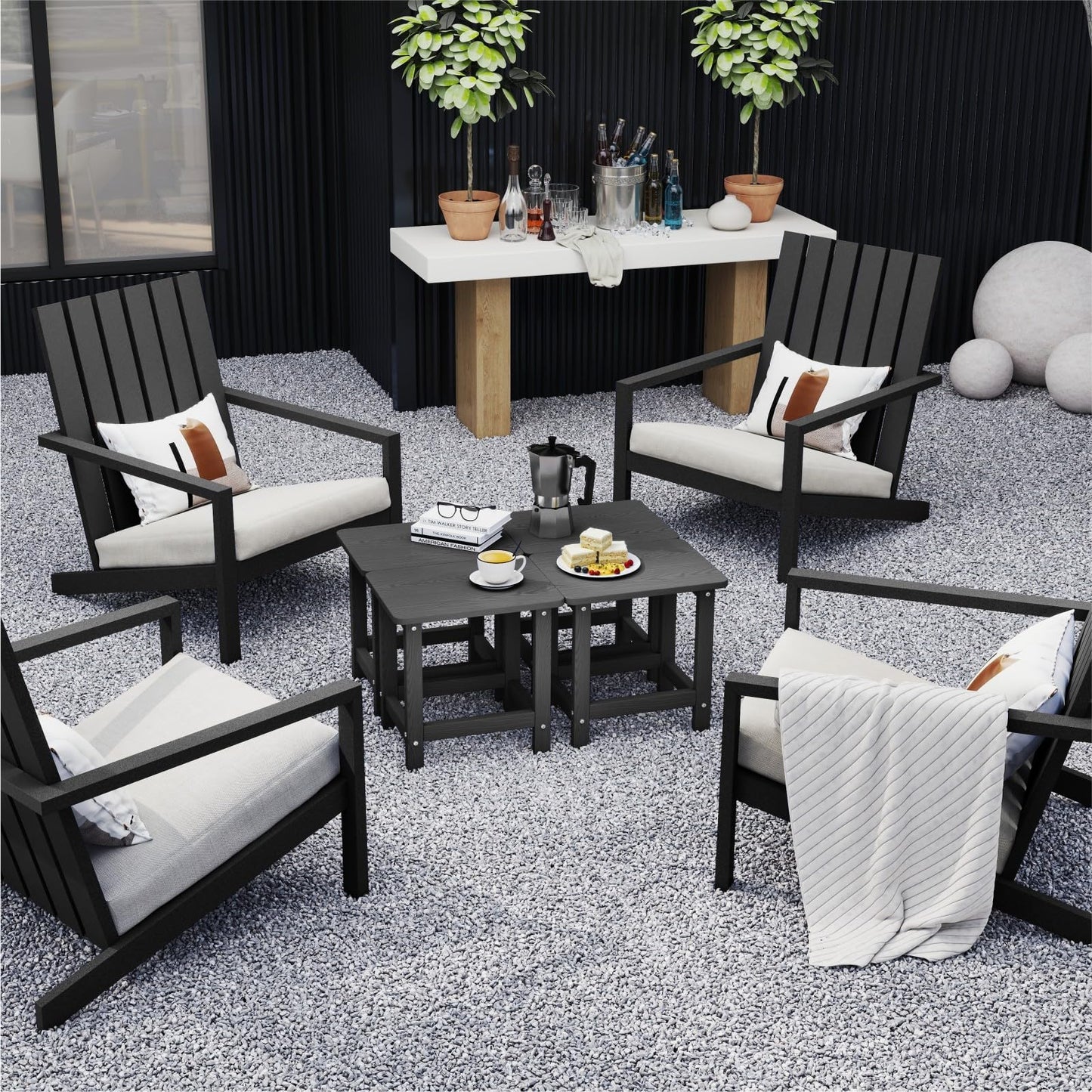 BIVODA Weatherproof Outdoor Side Table, HDPE Small Outdoor Table for Adirondack, 16.6-Inch Patio Square End Tables for Garden, Backyard, Porch, Deck, Balcony, Poolside (Black)