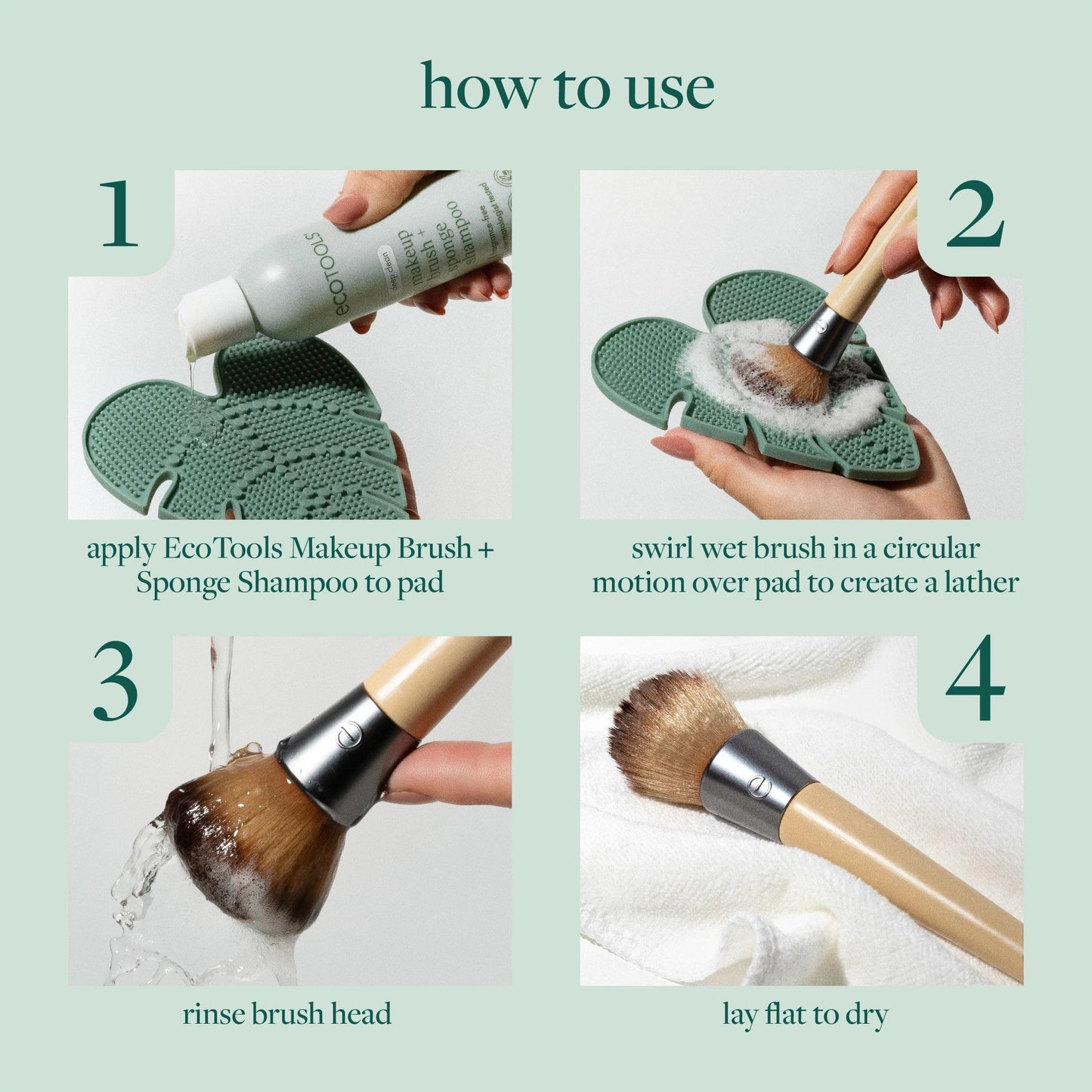 EcoTools Makeup Brush Cleansing Pad + Deep Clean Shampoo Bundle, Brush Cleaner Mat & Makeup Brush Cleanser For Deep Cleaning Tools, Clean Formula, Cruelty-Free, & Vegan, 2 Piece Set