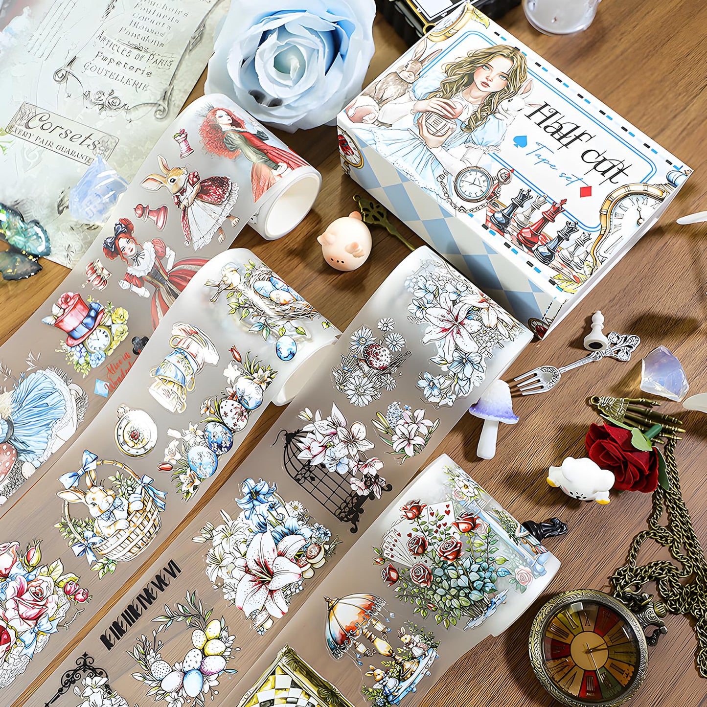Snycler Pre-Cut Fairy Tale Themed PET Washi Tapes - Vintage Aesthetic Tape Stickers for Journaling, Scrapbooking, Junk Journals, Crafts, Planners - 4 Rolls