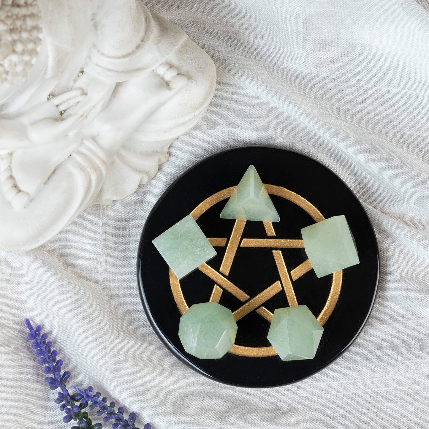 Green Jade Platonic Solids Sacred Geometry Crystal Set – 7 Pcs Carved Gemstone Shapes for Meditation, Reiki, Chakra Balancing Energy Healing | Spiritual Crystal Grid Stones Good Luck Gift (15–20 mm)