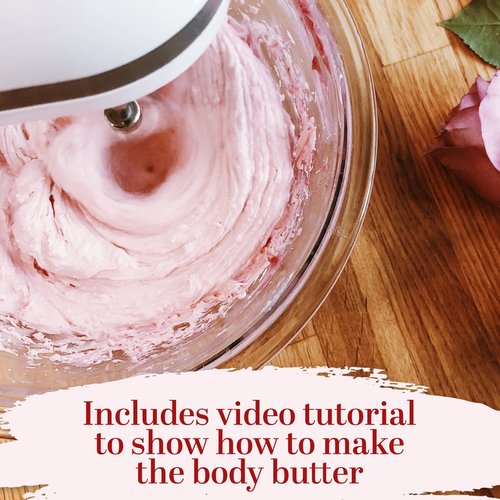 Better Shea Butter Body Butter Making Kit, Includes Kokum Butter, Almond Oil, Dry Rose Petals, Pink Mica, 2 Jars & DIY Recipe Card with Link to Video Tutorial - Natural Whipped Body Lotion Making Kit