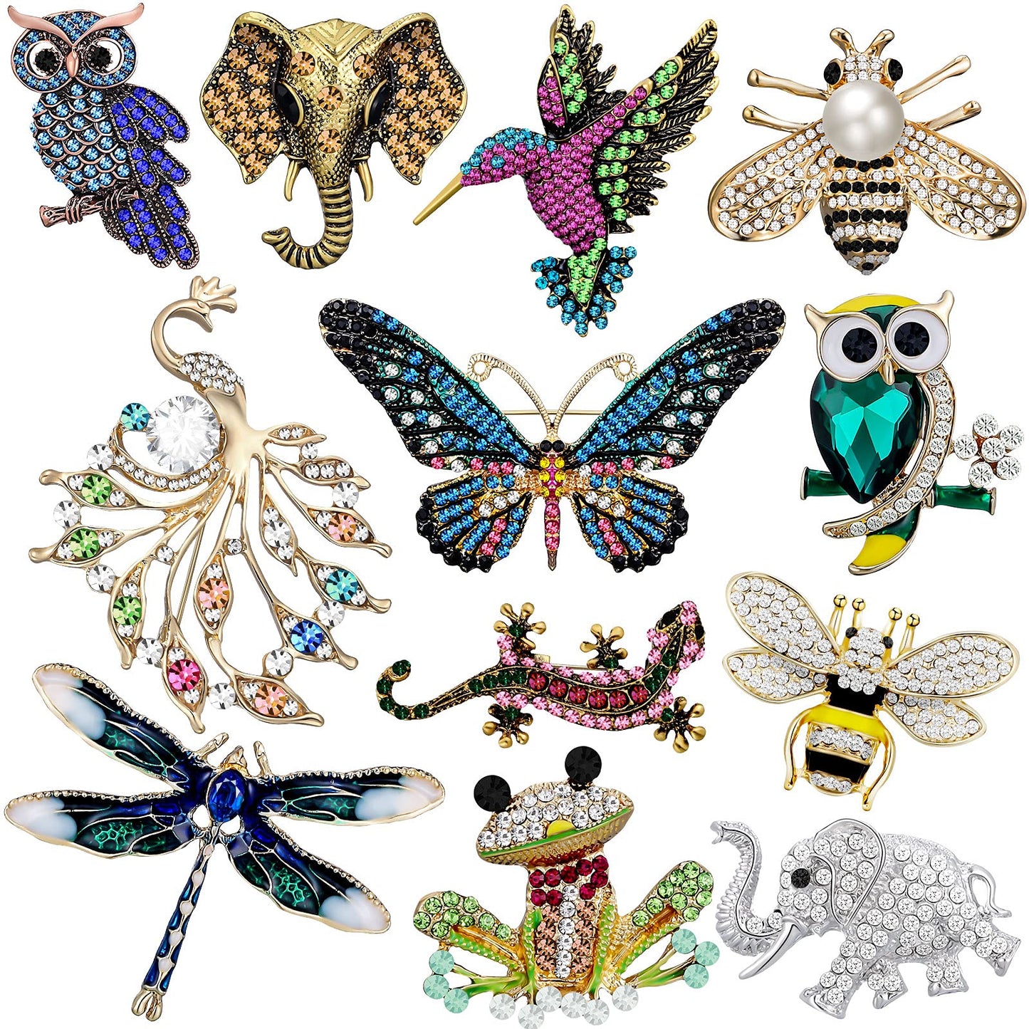 Junkin 12 Pcs Women Brooches Bulk Set Rhinestone Pin Crystal Vintage Brooch Retro Pin Summer Wedding Gifts for Women Girls(Animal)