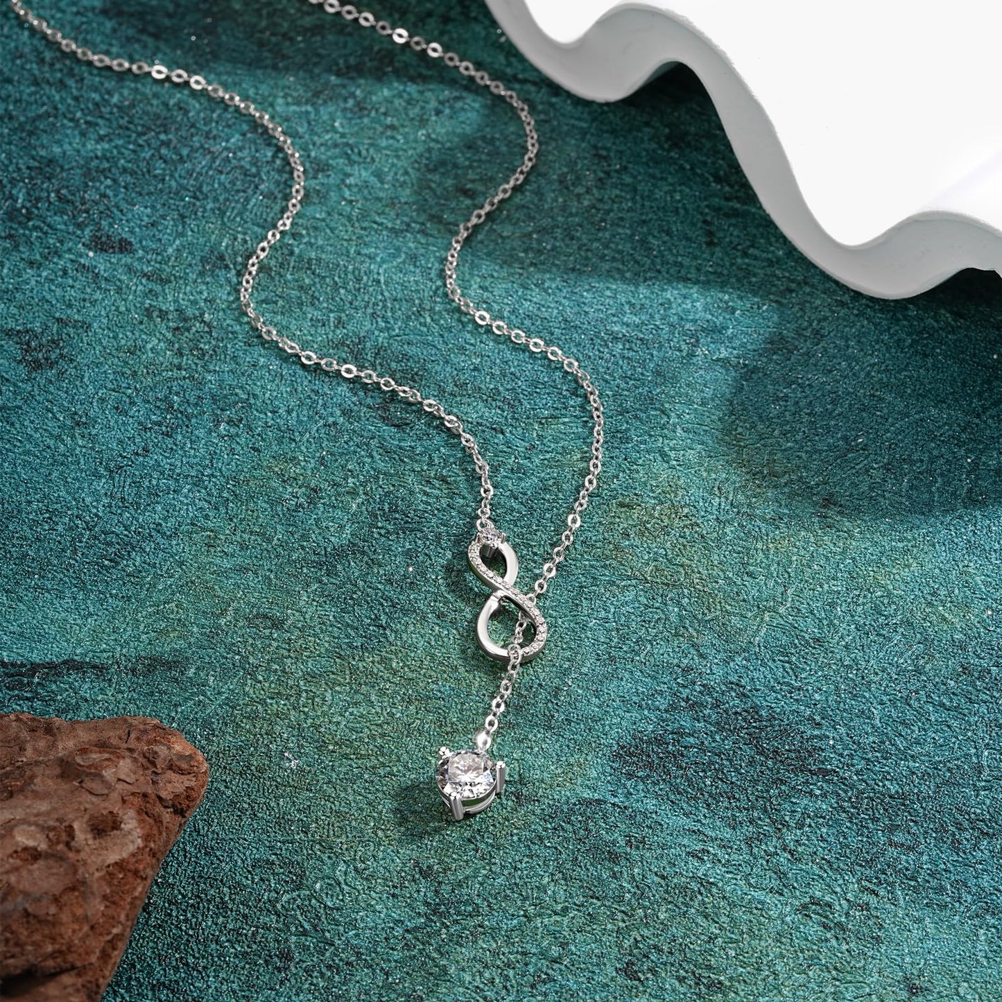 AINUOSHI Twist Infinity Y Necklace Moissanite Pendant Lariat Necklace For Women 925 Sterling Silver Dainty Drop Necklaces 1.26CT with Certificate of Authenticity D Color VVS1 Birthday Prom Anniversary Christmas Valentine's Day Gifts 16 to 20 Inch