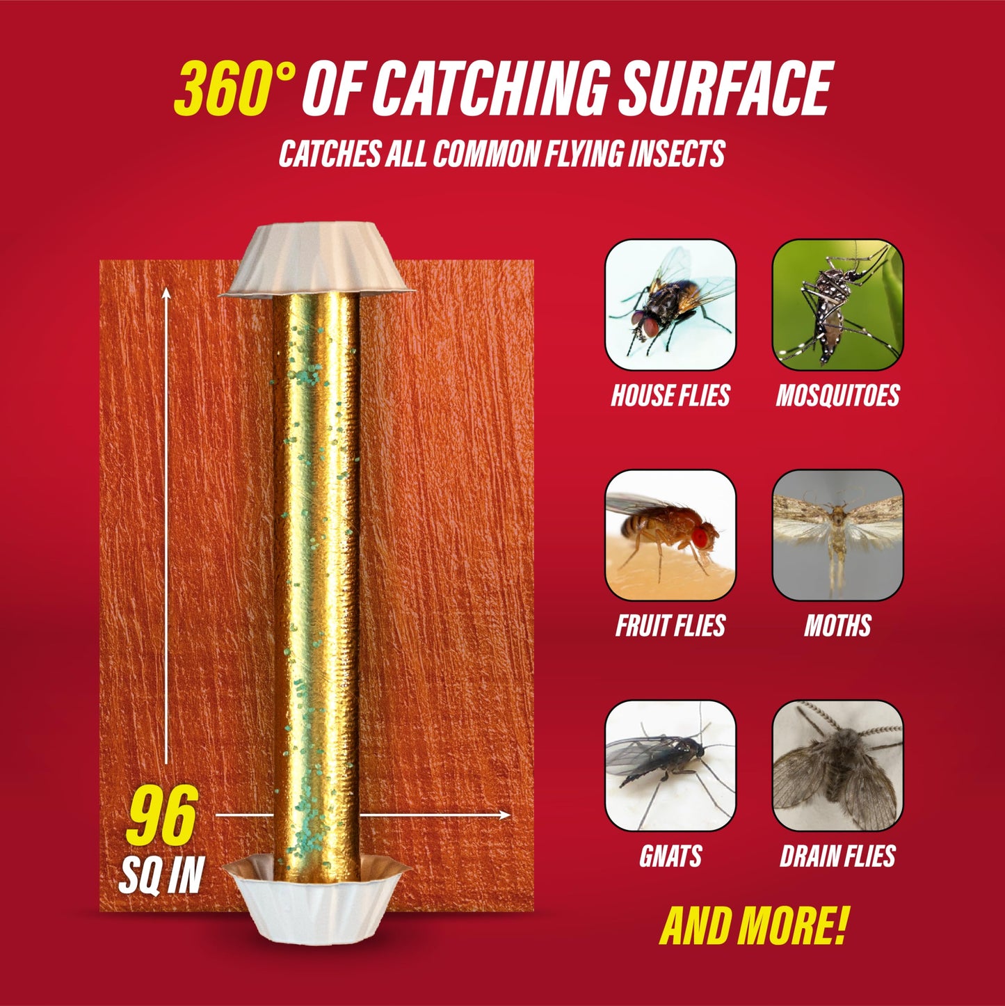 Catchmaster Gold Stick Fly Trap 4-Pk, Bug & Fruit Fly Traps for Indoors & Outdoors, Premium Adhesive Mosquito, Gnat, & Bug Catcher, Insect Killer, Bulk Pest Control for Home