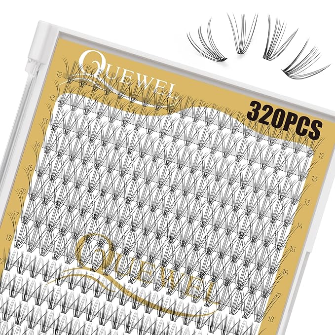 QUEWEL Lash Clusters 320Pcs Cluster Lashes 10D+20D C Curl Lash Cluster Eyelash Extensions Mix12-18mm Individual Eyelashes Clusters Wispy Lash Clusters Thin Band Soft to Use at Home(10D+20D C Mix12-18)