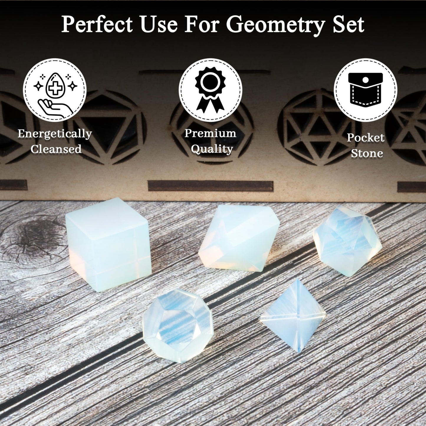 Crocon Opalite 5Pcs Platonic Solids Crystal Geometry Set, Platonic Solids Sacred Geometric Stones for Meditation Reiki Balancing Healing Chakra Stone Cleansing Spiritual Good Luck (15-20 mm)