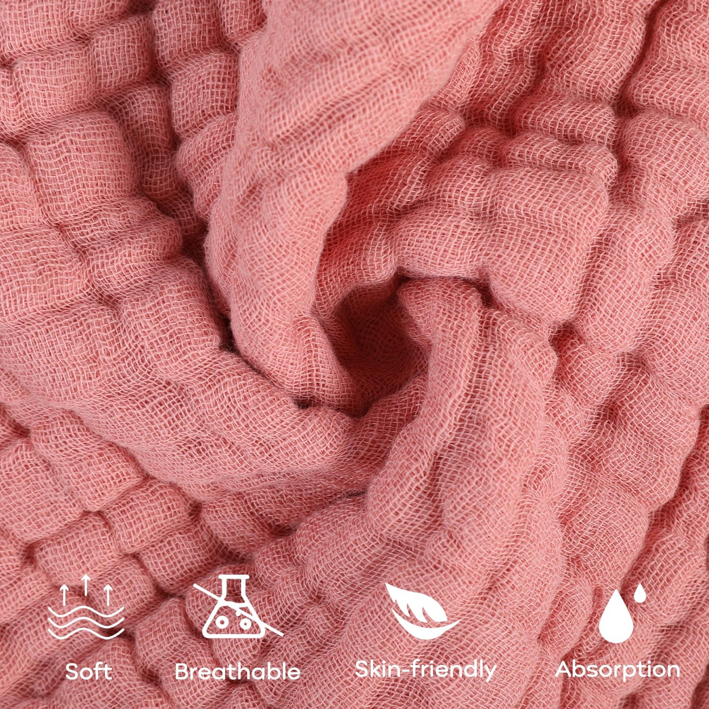 Yoofoss Muslin Baby Washcloths 100% Organic Cotton Face Towels 10 Pack Wash Cloths for Baby 12x12in Soft and Absorbent Baby Wipes (Gradient Pink)