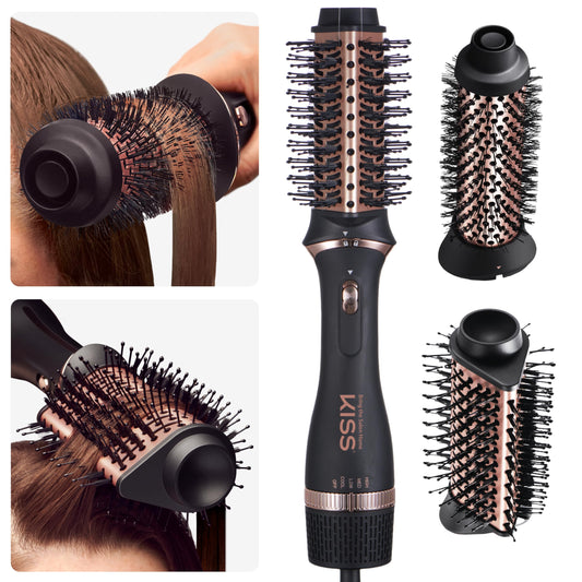 Kiss Volume & Style Boosting 2-in-1 Air Brush, Interchangeable Ceramic Waterdrop & 1.5” Round Brush Head, Maximum Root Boosting Hair Dryer, 4 Heat Settings, Tangle-Free Bristles, 360° Swivel Cord
