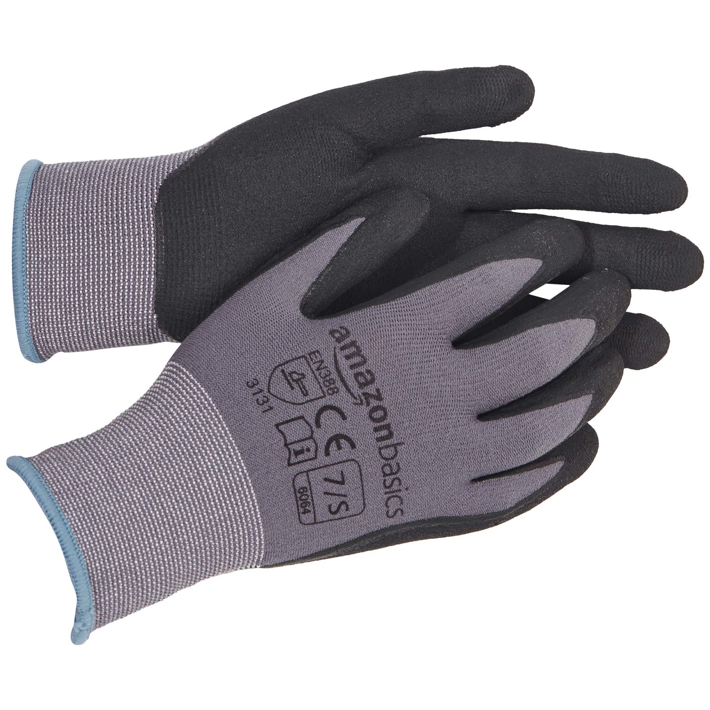 Amazon Basics Micro-Foam Nitrile Coated Safety Work Gloves, Touch Screen, Nylon Liner Fiber, All-Purpose, Grey, Size 7/S, 12-Pair