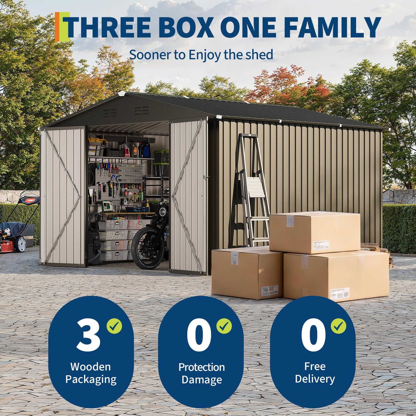 10 x 10 FT Outdoor Storage Shed,Metal Garden Sheds&Outdoor Storage Clearance, Large Tool Shed Outdoor with Single Lockable Door,Ideal Storage House for Backyard Garden Patio Lawn