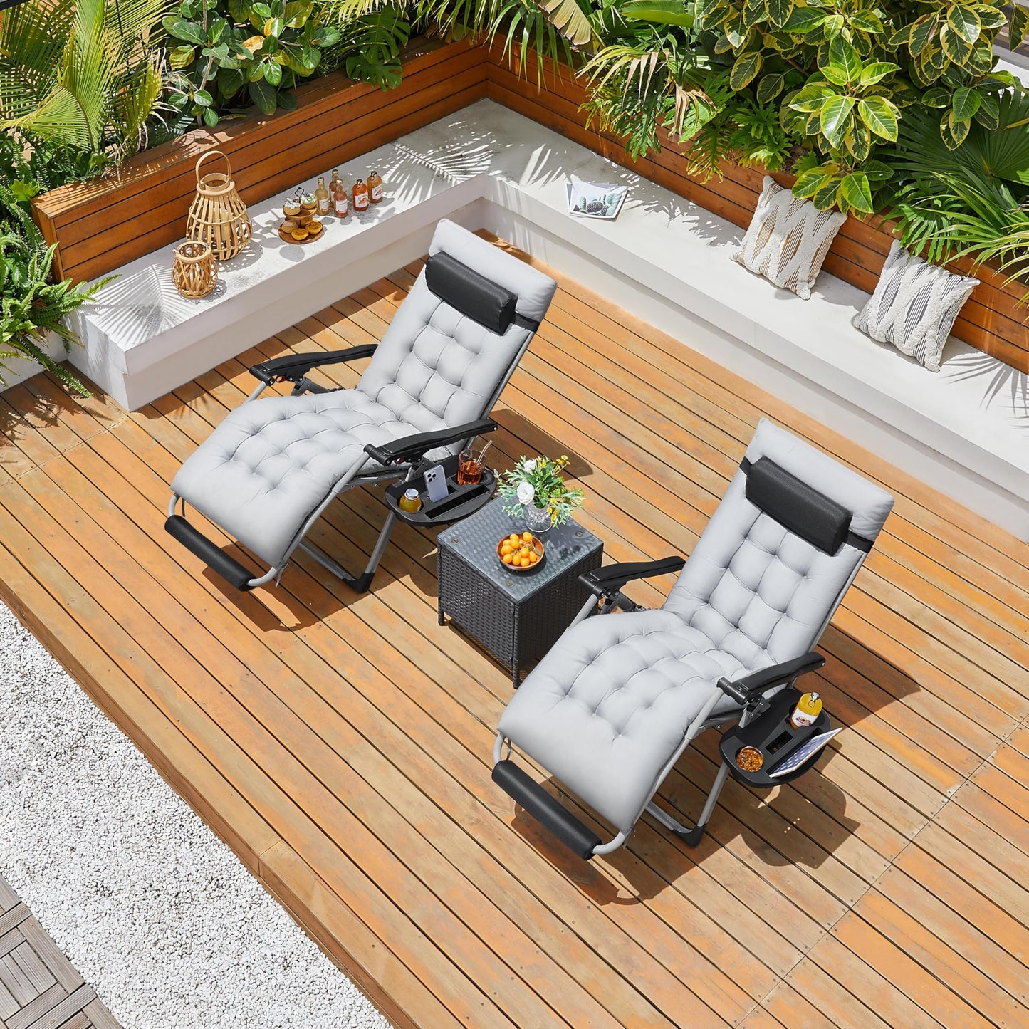 Yaheetech Zero Gravity Chair, Folding Reclining Lounge Recliner with Removable Pad & Headrest & Side Cup Holder Tray for Indoor and Outdoor Gray/1
