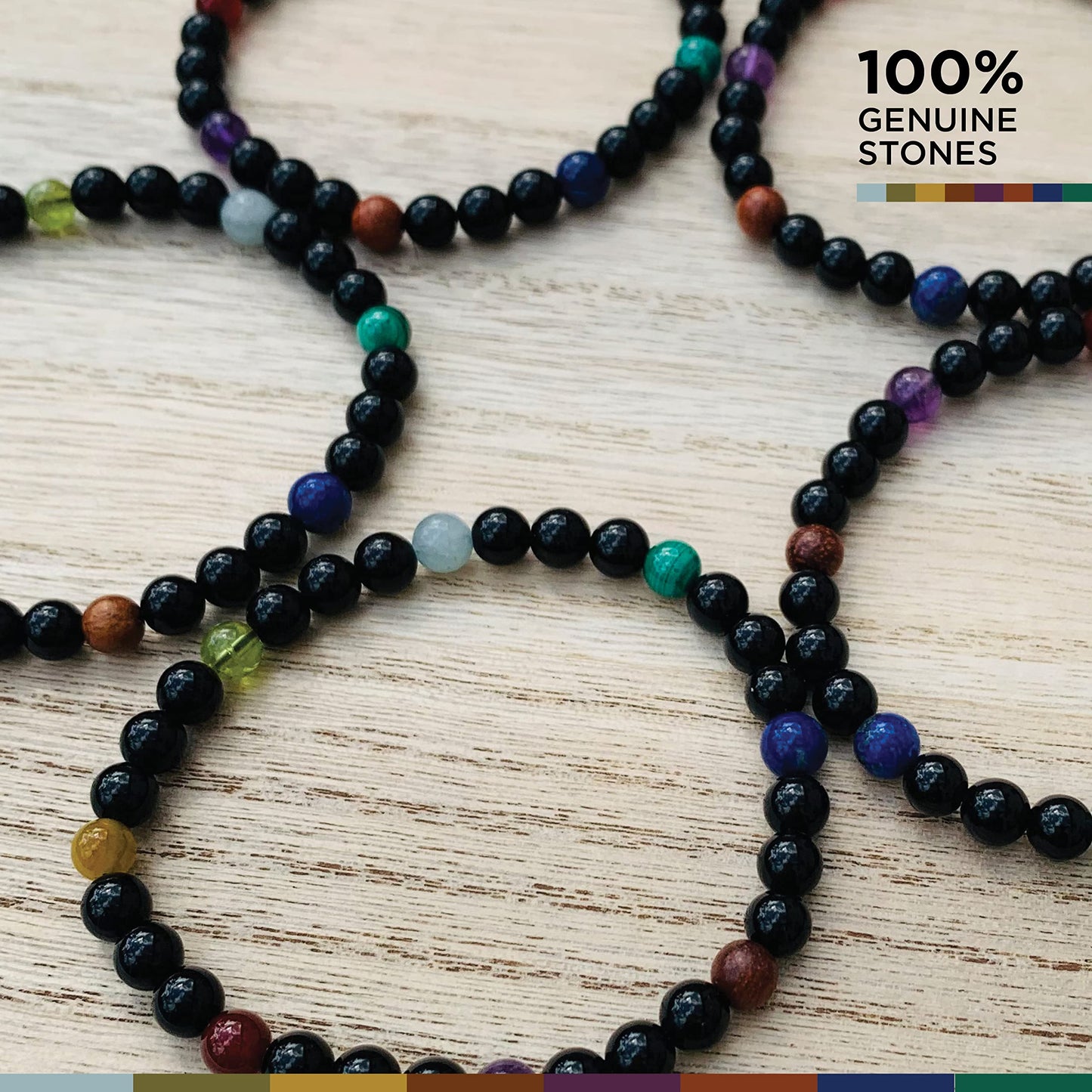 Joyfulmuze Black Obsidian Stretch Bracelet for Men, Multiple Natural Gemstones Yellow Tiger Eye, Green Peridot, Amethyst, Wood, Carnelian, Malachite, Aquamarine, Handmade Gift Chakra Jewelry, 6mm