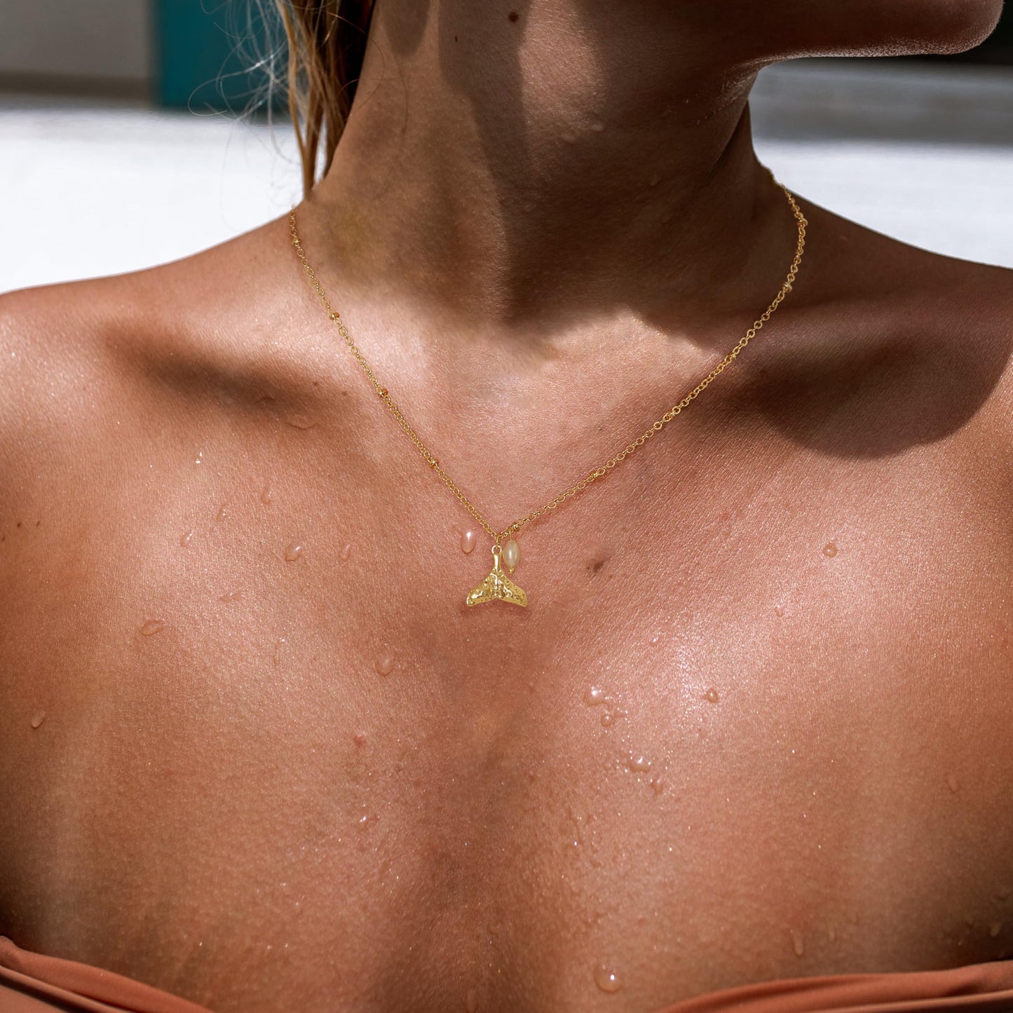 Dainty Gold Necklace for Women,14K Gold Plated Pearl Necklace Trendy Simple Whale Tail Necklaces Cute Fashion Summer Beach Pearl Jewelry for Women