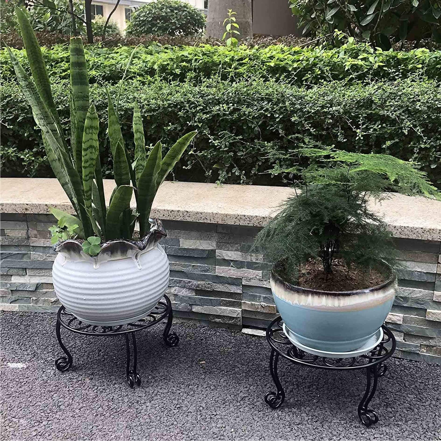 Uuuda Metal Outdoor Plant Stand 11.8IN Diameter Heavy Duty Plant Pot Stands for Indoor Round Flower Pot Support Rack Set of 2,Black