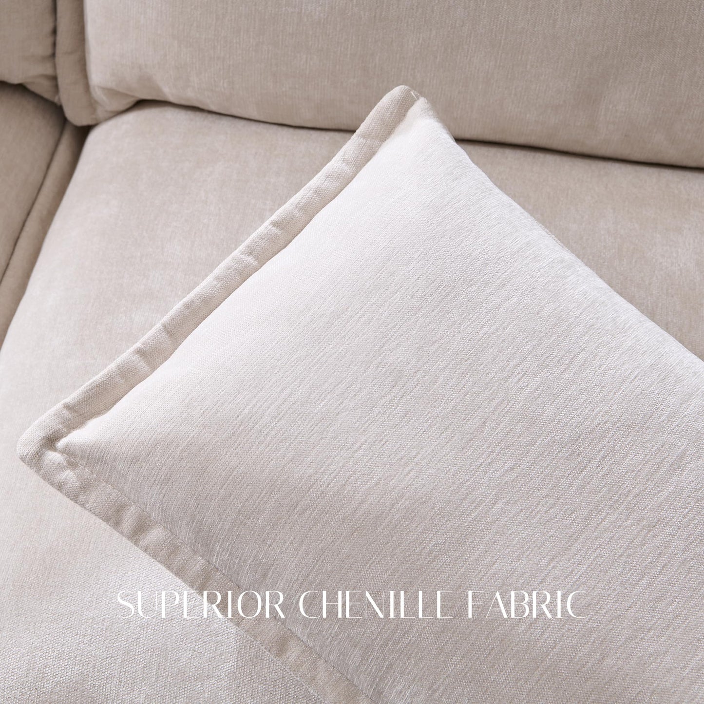 85.83" Sectional Couches for Living Room, Cloud Couch Sectional with Large Storage Ottoman, L-Shape Modular Sectional Sofa with 5 Seater Chenille Sofa and Pillow for Apartment, Bedroom, Beige