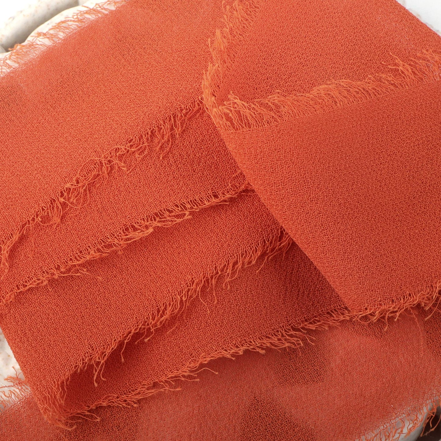 David accessories Handmade Chiffon Silk Ribbon 1.5" x 15 Yd Frayed Edges Ribbons Set for Wedding Invitations, Bridal Bouquets, Gifts Wrapping, DIY Crafts (Terracotta & White, 1.5")
