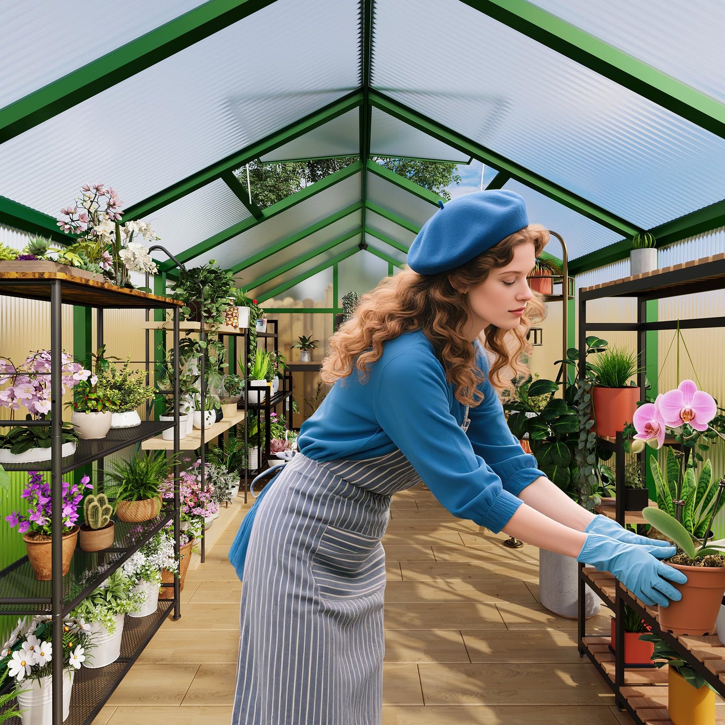 Garvee 8 x 10 FT Greenhouse, Greenhouses for Outside, Polycarbonate Greenhouse with Aluminum Frame, Lockable Door and Ajustable Roof Vent for Backyard, Green Houses for Outside Garden Backyard, Patio