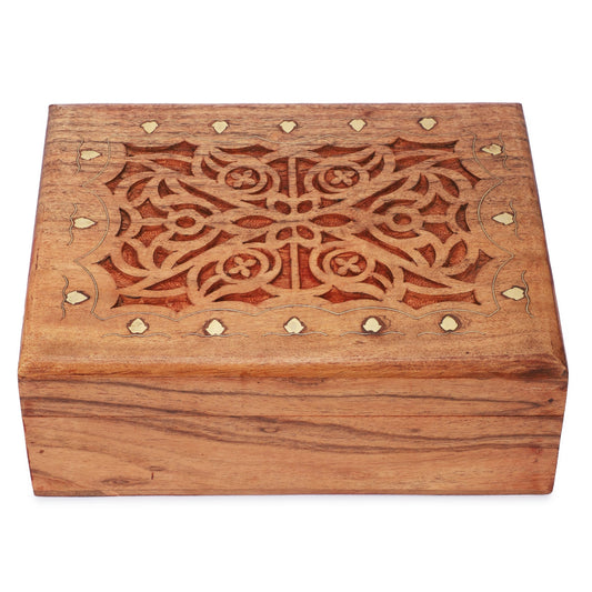 Ajuny Wooden Handcrafted Decorative Jewelry Storage Box Large Celtic Design Multipurpose Treasure Chest Organizer Travel Keepsake Trinket Holder Necklaces Watch Box Gifts 9x7 Inch