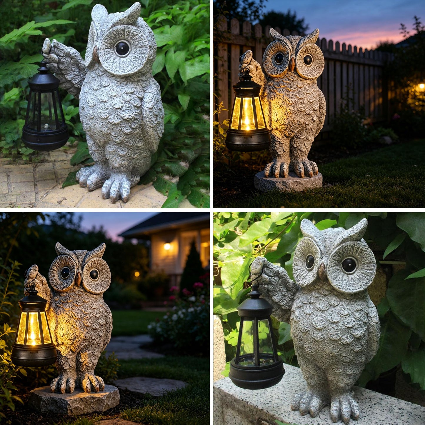 Garden Statues, owl Outdoor Figurines Decorated with Solar Lights, Unique Christmas Birthday Gifts for Moms, Grandmas, Women, Wives, Sisters (Grey Owl1)