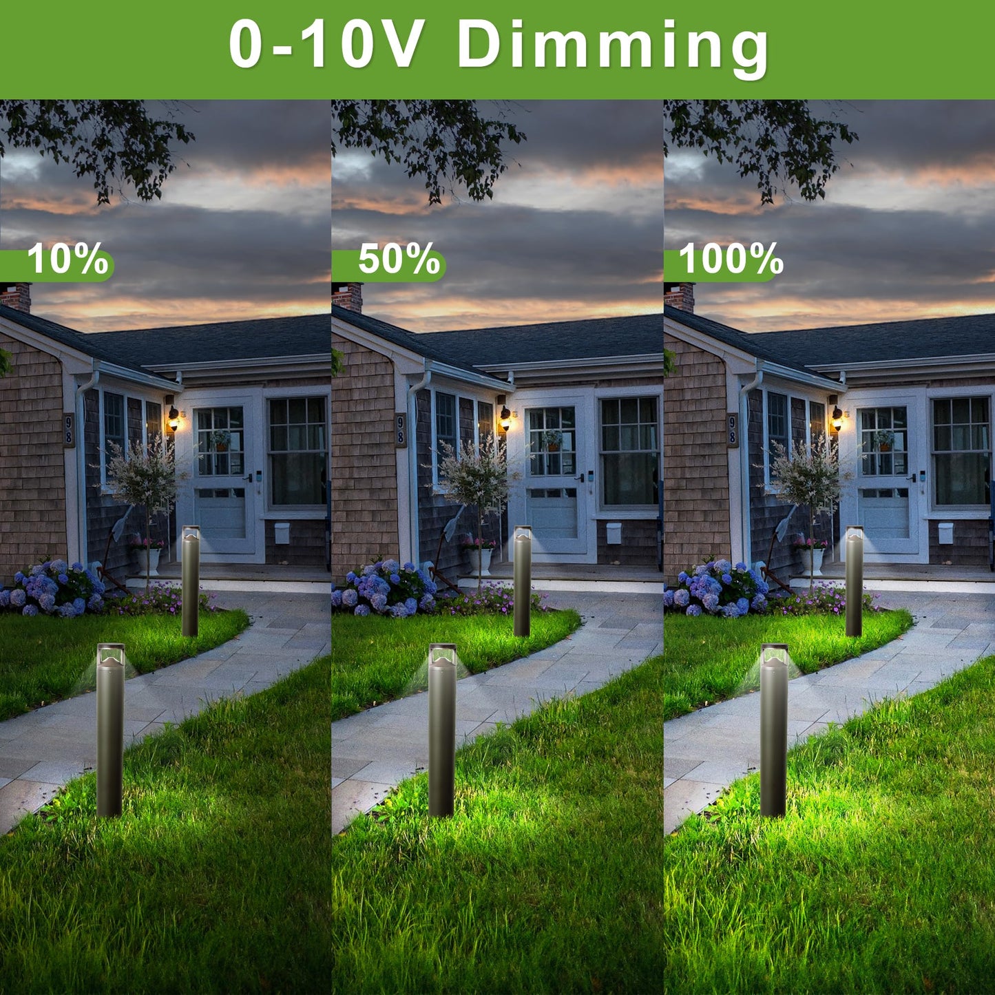 LED Bollard Landscape Light, 42inch 24W 3CCT Selectable (3000K/4000K/5000K),120V-277V Commercial/Residential Bollard Lighting Fixture for Garden, Pathway, Driveway, Die-cast Aluminum, Bronze