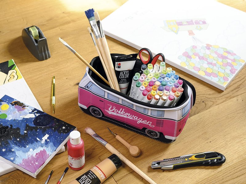 BRISA VW Collection - Volkswagen Neoprene Universal Makeup Cosmetics Toiletry Travel Pharmacy Bag in T1 Bus Design (Pink/Large) (Small (9.1 x 4.3 x 3.1 inches))